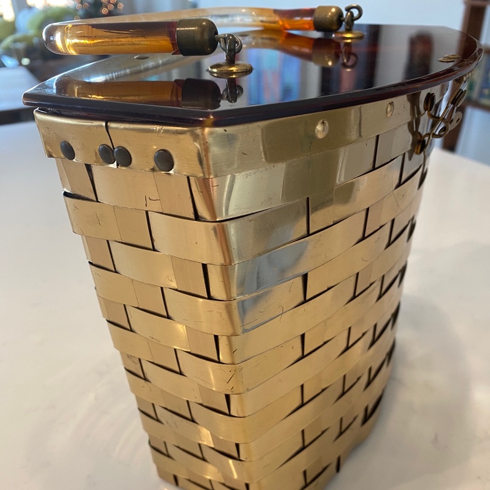 Vintage Dorset Rex Lucite/Brass Basket Weaved Bag